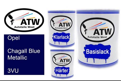 Opel, Chagall Blue Metallic, 3VU: 1L Lackdose + 1L Klarlack + 500ml Härter - Set, von ATW Autoteile West.